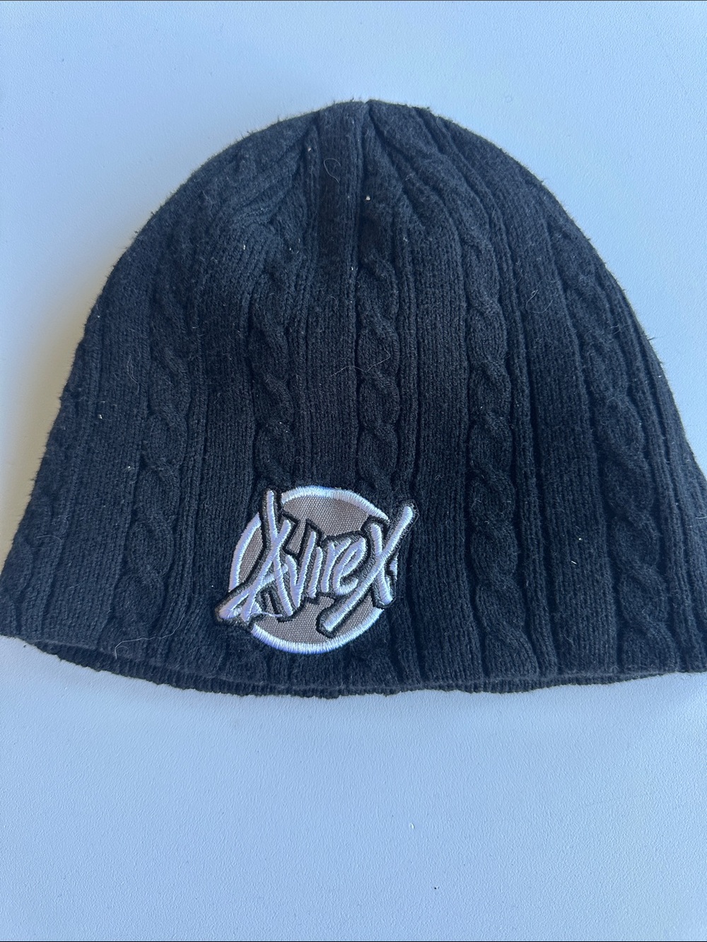 Black Cable Knit Beanie with Embroidered Logo